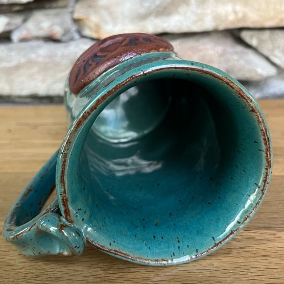 NEW Handcrafted Pottery Lotus Flower Mug Artisan Signed Hand Built Art Yoga 5" - Picture 2 of 9